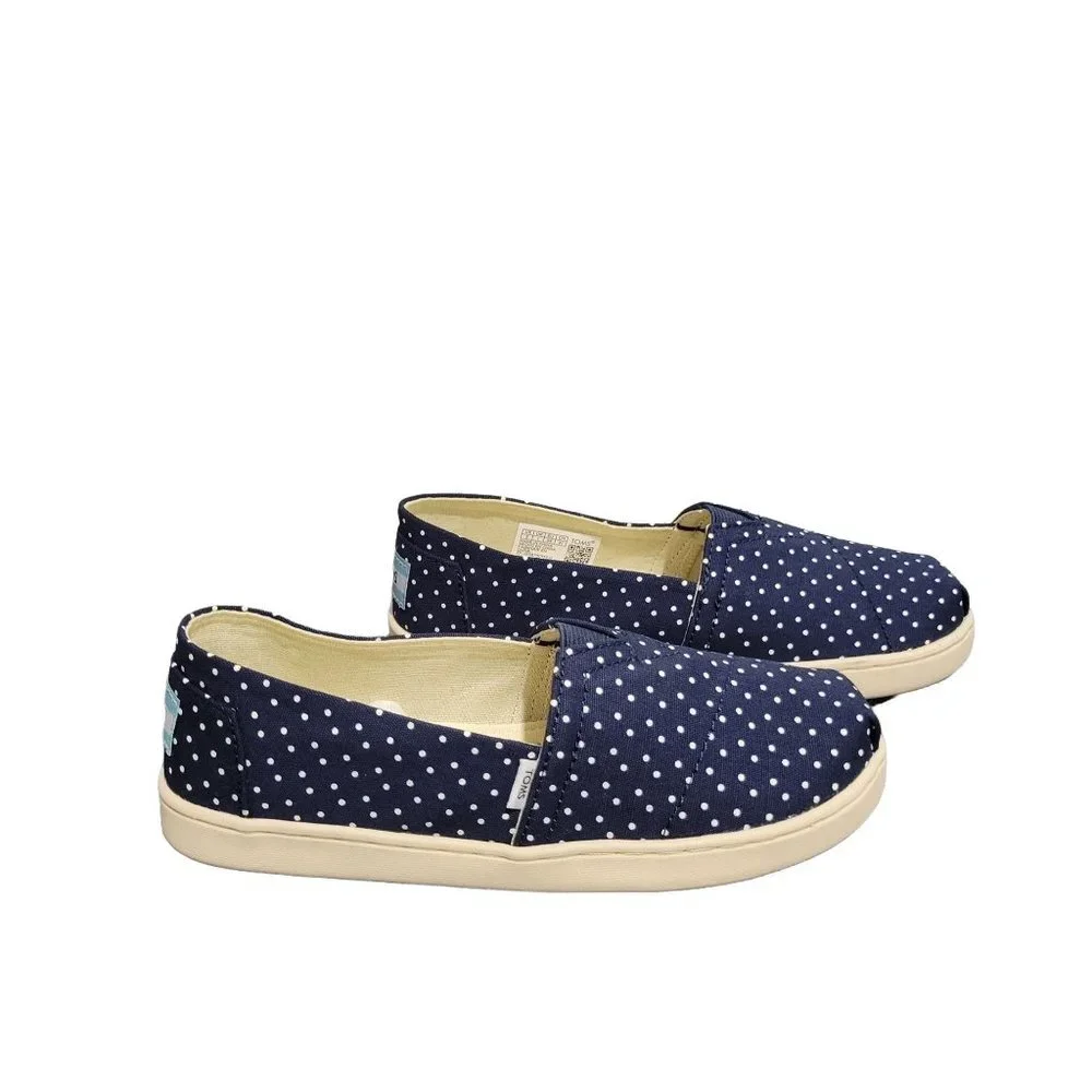 TOMS Girls Classic Slip-On Shoes | Navy Polka Dot | Size 2 | New